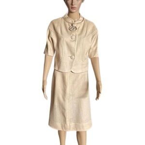Arthur Jay ~ Small ~ Retro ~ Vintage (1960’s) ~ Cream Beige ~ Skirt Suit Dress